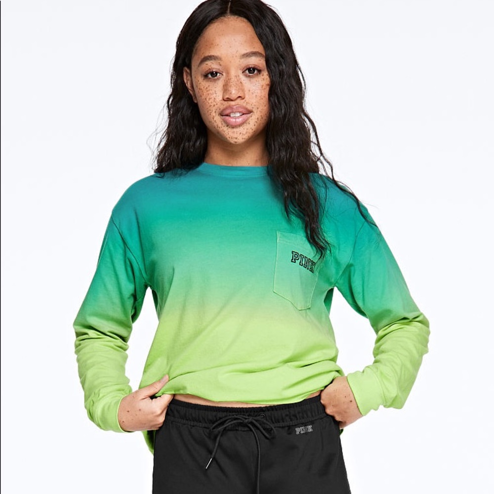 ❗️LAST💕VS PINK BLUE GREEN OMBRÉ EMOJI CAMPUS TEE - Picture 3 of 6